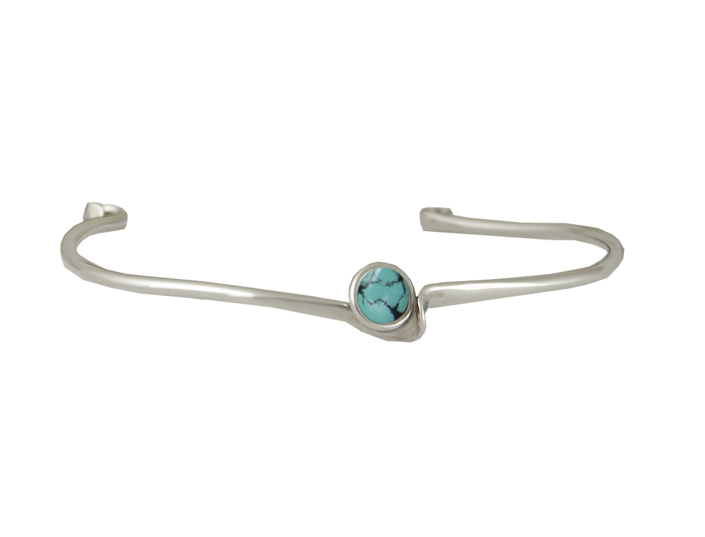 Sterling Silver Wave Cuff Bracelet With Turquoise